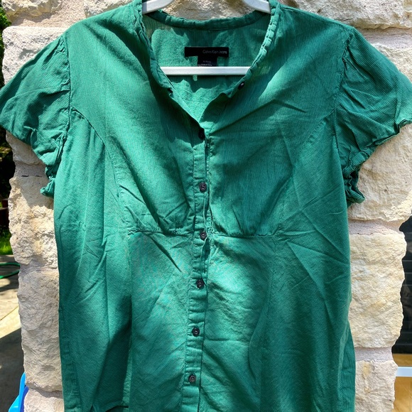 Calvin Klein Jeans green and white striped top - Picture 5 of 11